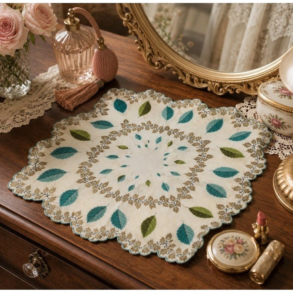 Vintage 1950s Hanky Fall Handkerchief Shimmery Gold Leaf, Teal Leaves NIB
